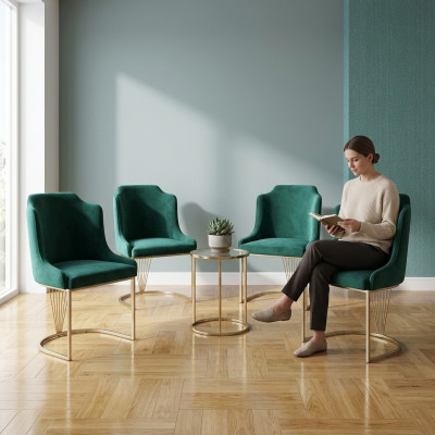 Designer green dining chair 4x chairs luxury single-seater modern dining room