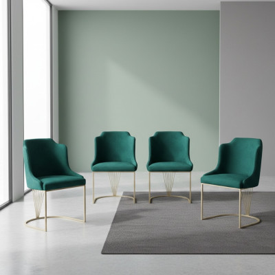 Designer green dining chair 4x chairs luxury single-seater modern dining room