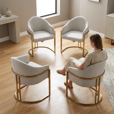 Modern 4x Chairs Upholstered Dining Chair Metal Kitchen Chair White Stylish