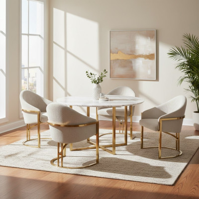 Modern 4x Chairs Upholstered Dining Chair Metal Kitchen Chair White Stylish