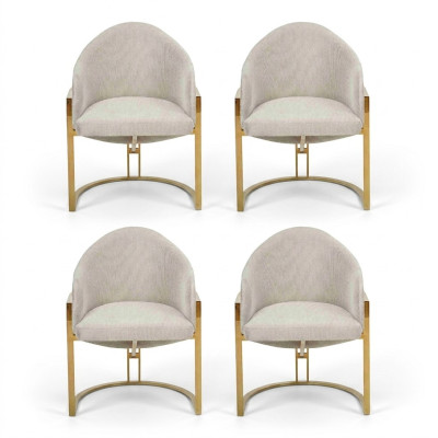 Modern 4x Chairs Upholstered Dining Chair Metal Kitchen Chair White Stylish