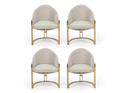 Modern 4x Chairs Upholstered Dining Chair Metal Kitchen Chair White Stylish