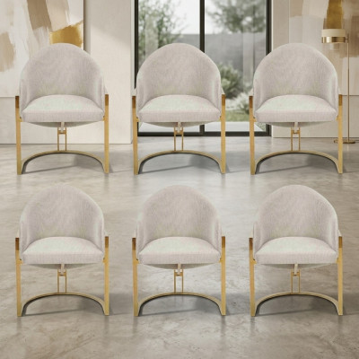 Modern 6x Chairs Upholstered Dining Chair Metal Kitchen Chair White Stylish