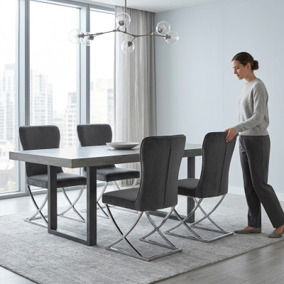 Chesterfield Black 4x Chairs Without Armrests Metal Frame Dining Chairs