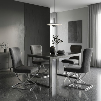 Chesterfield Black 4x Chairs Without Armrests Metal Frame Dining Chairs