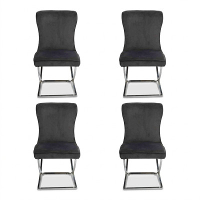 Chesterfield Black 4x Chairs Without Armrests Metal Frame Dining Chairs