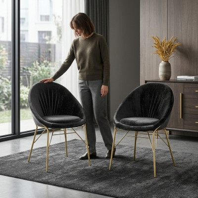 Design Black 2x Chairs Without Armrests Dining Room Modern Furniture Luxury New