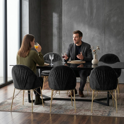 Modern design black 6x chairs without armrests dining room luxury furniture