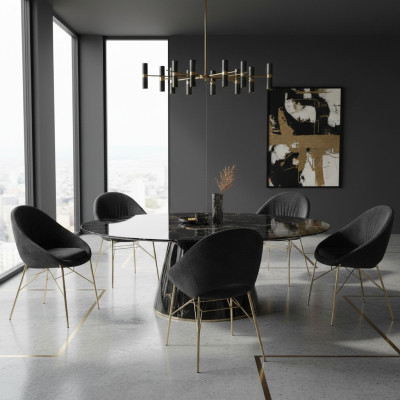 Modern design black 6x chairs without armrests dining room luxury furniture