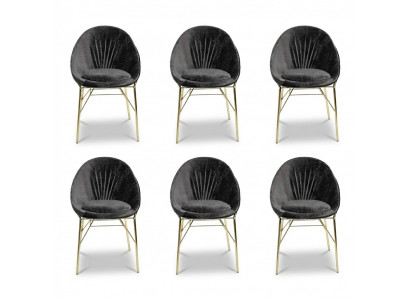 Modern design black 6x chairs without armrests dining room luxury furniture