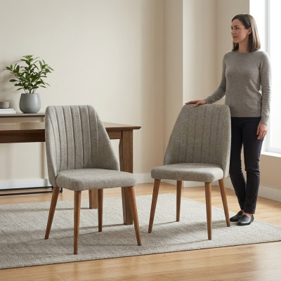 Modern 2x Chairs Upholstered Chair Luxury Armchair Gray Chair Lounge Chair Dining Room