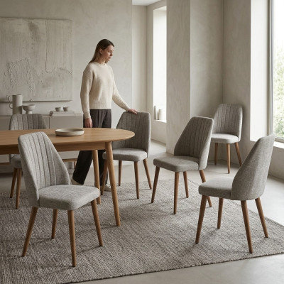 Modern 6x Chairs Upholstered Chair Luxury Armchair Gray Chair Dining Room Chair