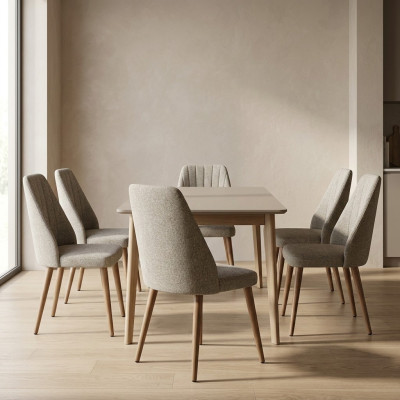 Modern 6x Chairs Upholstered Chair Luxury Armchair Gray Chair Dining Room Chair