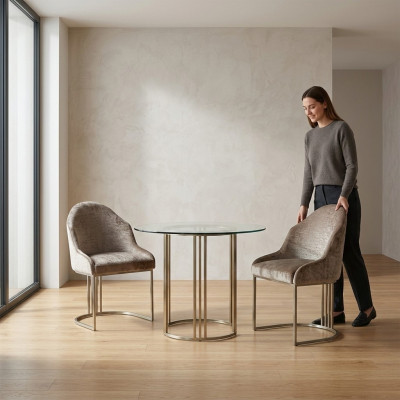 Dining room chair luxury modern 2x chairs textile design metal chair furniture