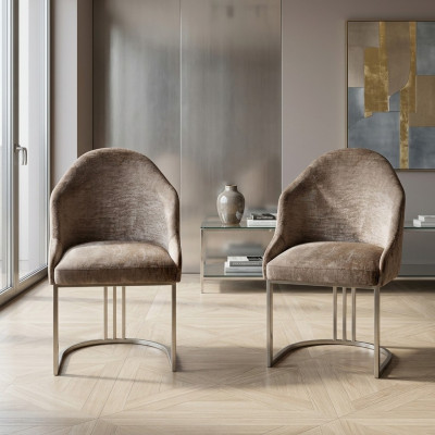 Dining room chair luxury modern 2x chairs textile design metal chair furniture