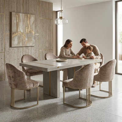 Luxury dining chair 6x chairs textile design metal contemporary chair furniture