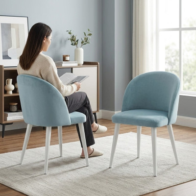 Modern dining room wood 2x chairs blue armless new design upholstered chair