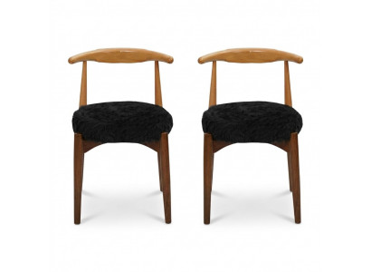 Luxury Dining Room Wood 2x Chairs Brown Armless Design Upholstered Chair