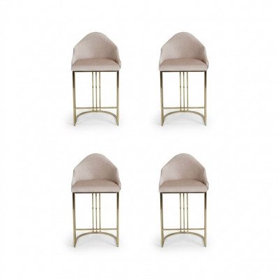 Stylish dining table with 4 chairs, beige upholstered chair furniture, seating cushion chairs