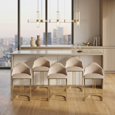 Stylish dining table 6x chairs beige armchair furniture decor seat cushion chairs