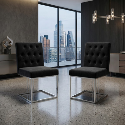 Black armchair designer 2x chairs dining room furniture dining chairs stainless steel chair