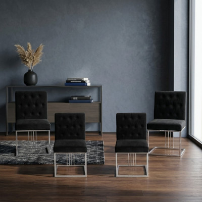 Black set of 4 chairs, armchair, designer dining room furniture, dining chairs, stainless steel chair