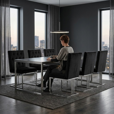 Black Dining Room 6x Chairs Armchair Designer Furniture Dining Chairs Stainless Steel Chair