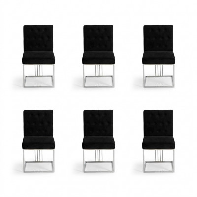 Black Dining Room 6x Chairs Armchair Designer Furniture Dining Chairs Stainless Steel Chair