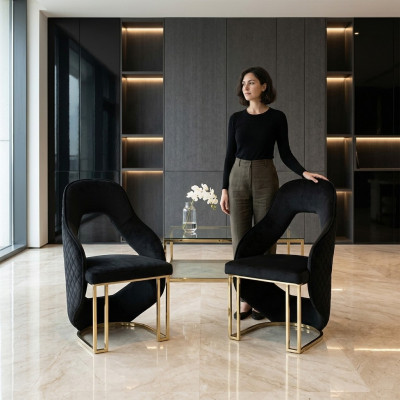 Stylish 2x Dining Room Chairs Black Kitchen Chair Armchair Luxury Novelty