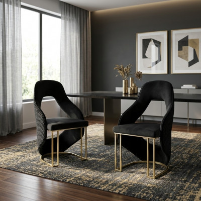 Stylish 2x Dining Room Chairs Black Kitchen Chair Armchair Luxury Novelty