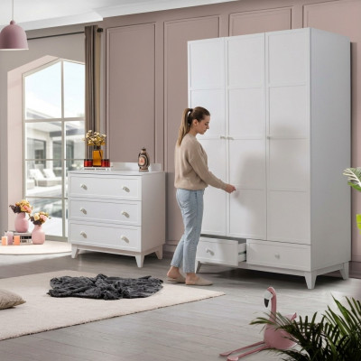 Luxurious children's room white modern set wardrobe chest of drawers new