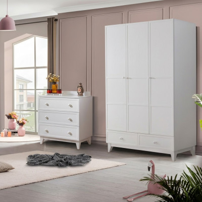 Luxurious children's room white modern set wardrobe chest of drawers new