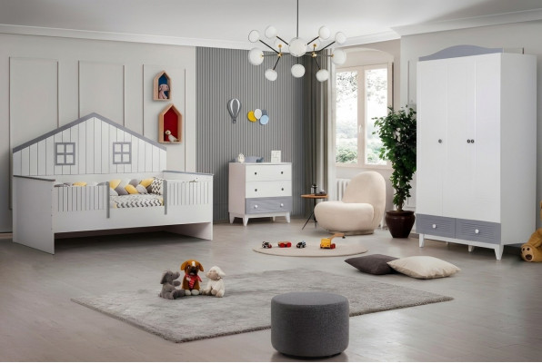 Children's room furniture complete set multicolored crib wardrobe dresser