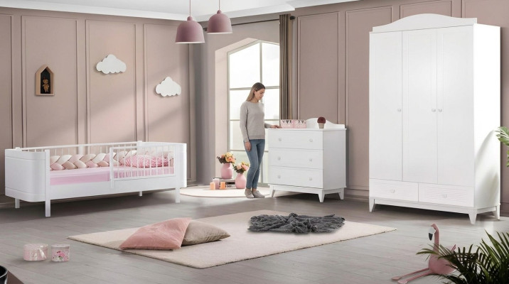 Modern youth room children's room white set luxurious bed wardrobe