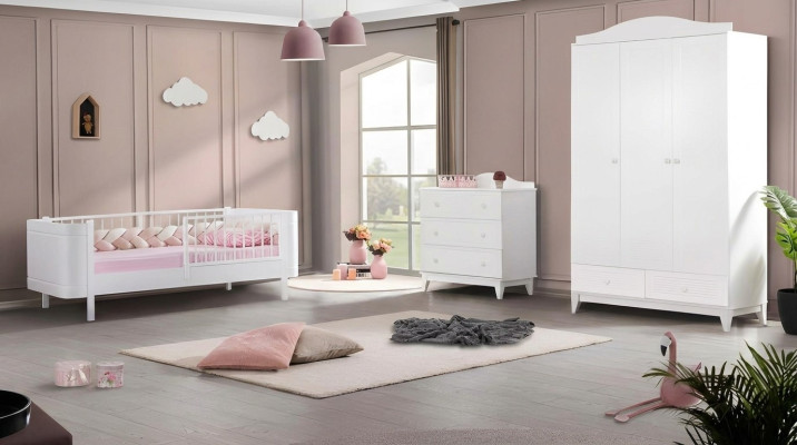 Modern youth room children's room white set luxurious bed wardrobe