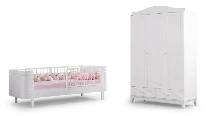 Modern youth room children's room white set luxurious bed wardrobe