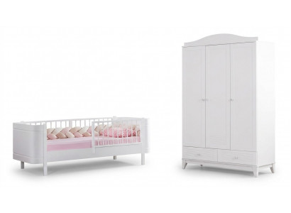 Modern youth room children's room white set luxurious bed wardrobe