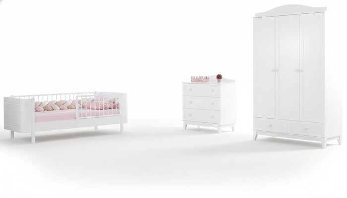 Modern youth room children's room white set luxury bed wardrobe dresser.