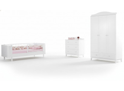 Modern youth room children's room white set luxury bed wardrobe dresser.