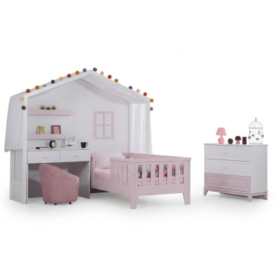 Complete children's room set designer children's bed with desk white dresser