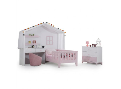 Complete children's room set designer children's bed with desk white dresser