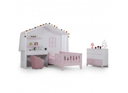 Complete children's room set designer children's bed with desk white dresser