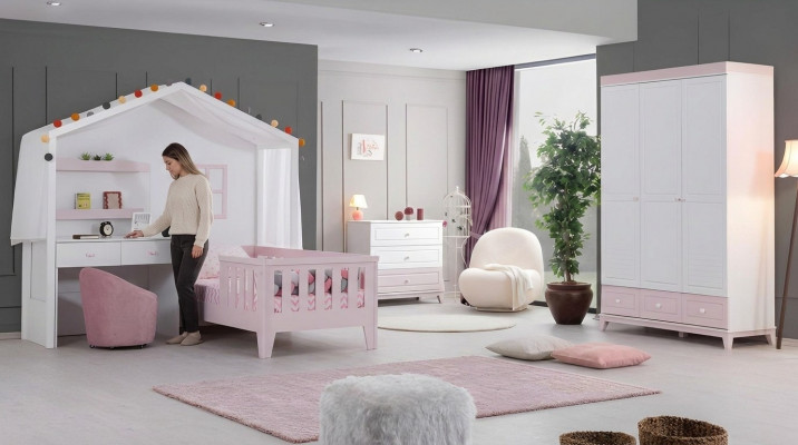 Children's room set modern: children's bed with desk, dresser, wardrobe