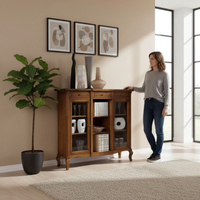 Display cabinet living room furniture sideboard wooden vitrines brown cabinet solid wood