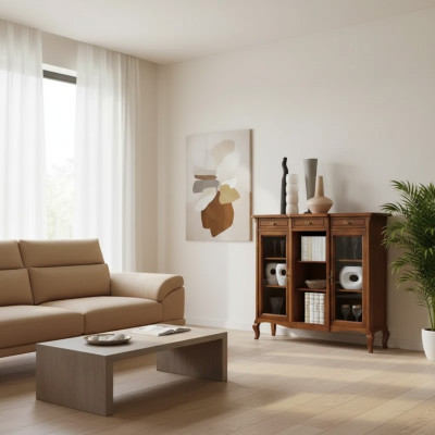 Display cabinet living room furniture sideboard wooden vitrines brown cabinet solid wood