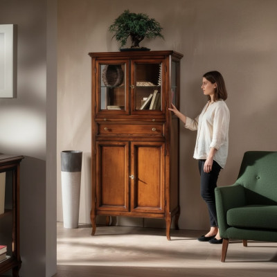 Classic Cabinet Furniture Brown Showcase Display Cabinet Glass Cabinet New