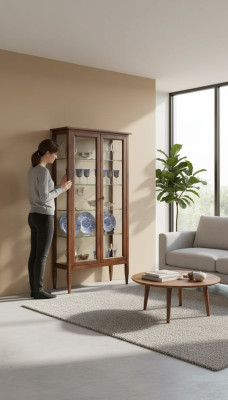 Display glass cabinet brown living room wood sideboard luxury furniture Italy