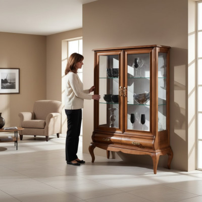 Luxury Wood Vitrine Sideboard Design Brown Italian Furniture Cabinet New