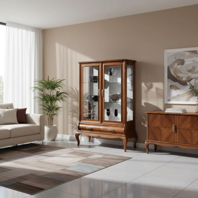 Luxury Wood Vitrine Sideboard Design Brown Italian Furniture Cabinet New