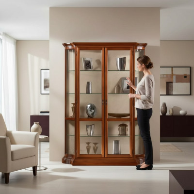 Display Cabinet Glass Cupboard Showcase Living Room Wood Sideboard Luxury Furniture New